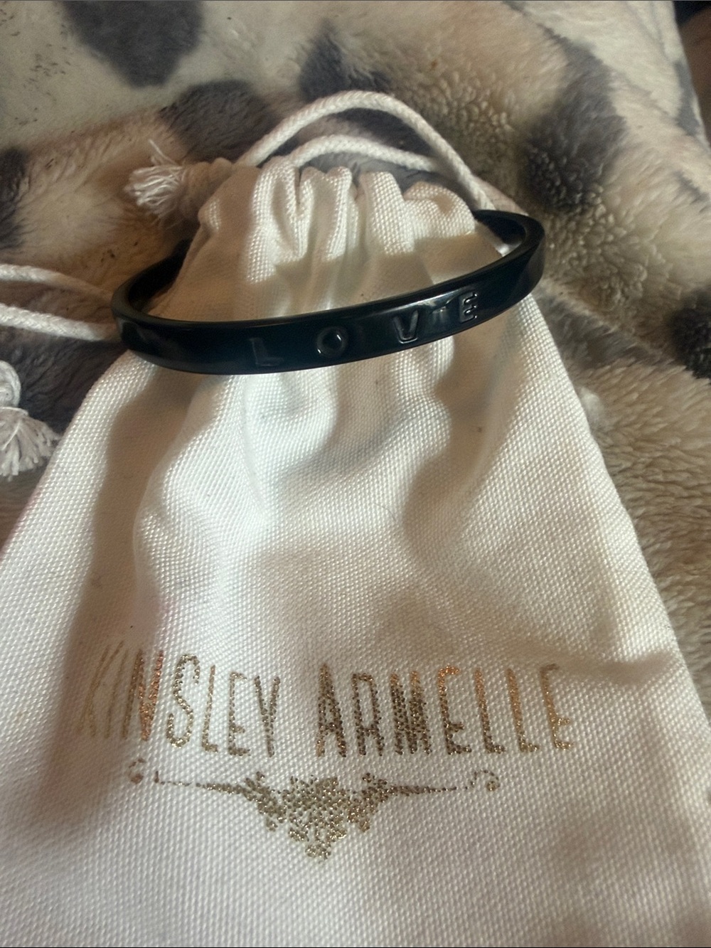Kinsley Armelle Black LOVE Engraved Open Cuff Bracelet